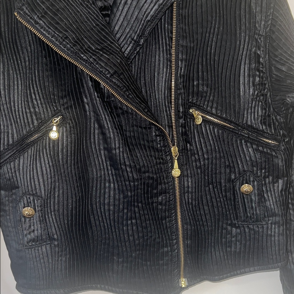 Vintage, New WOT Versace Black Quilted Zip-Front Moto Jacket with Gold Hardware - Picture 2 of 16